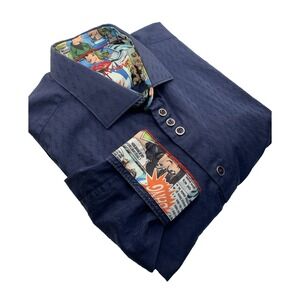 Au‎ Noir Long Sleeve Button Up Shirt Men's Size 4 Blue Flip Cuffs  Designer  Lux
